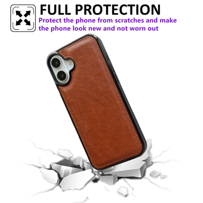 For iPhone 16 Cowhide Texture Back Cover Phone Case(Brown) - iPhone 16 Cases by buy2fix | Online Shopping UK | buy2fix