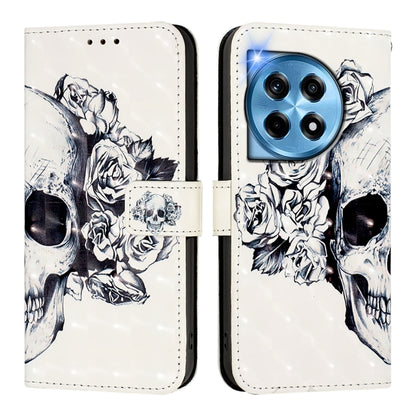 For OnePlus 12 5G Global 3D Painting Horizontal Flip Leather Phone Case(Skull) - OnePlus Cases by buy2fix | Online Shopping UK | buy2fix