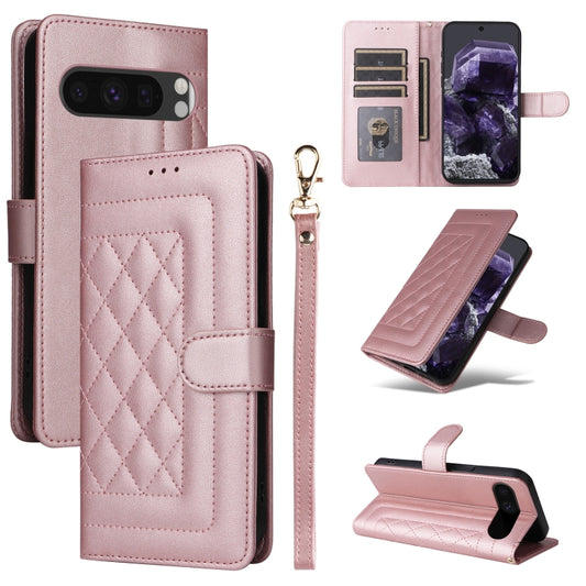 For Google Pixel 9 Pro Diamond Lattice Leather Flip Phone Case(Rose Gold) - Google Cases by buy2fix | Online Shopping UK | buy2fix