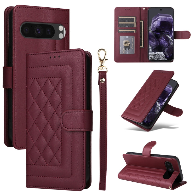 For Google Pixel 9 Pro Diamond Lattice Leather Flip Phone Case(Wine Red) - Google Cases by buy2fix | Online Shopping UK | buy2fix