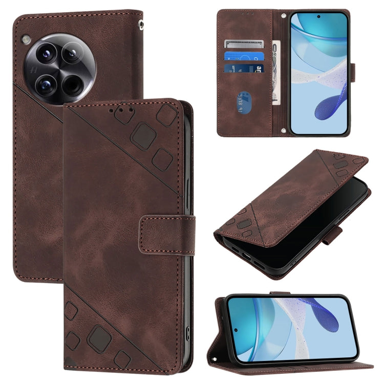 For OnePlus 12 5G Global Skin-feel Embossed Leather Phone Case(Brown) - OnePlus Cases by buy2fix | Online Shopping UK | buy2fix