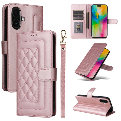 For iPhone 16 Diamond Lattice Leather Flip Phone Case(Rose Gold) - iPhone 16 Cases by buy2fix | Online Shopping UK | buy2fix