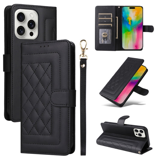 For iPhone 16 Pro Diamond Lattice Leather Flip Phone Case(Black) - iPhone 16 Pro Cases by buy2fix | Online Shopping UK | buy2fix