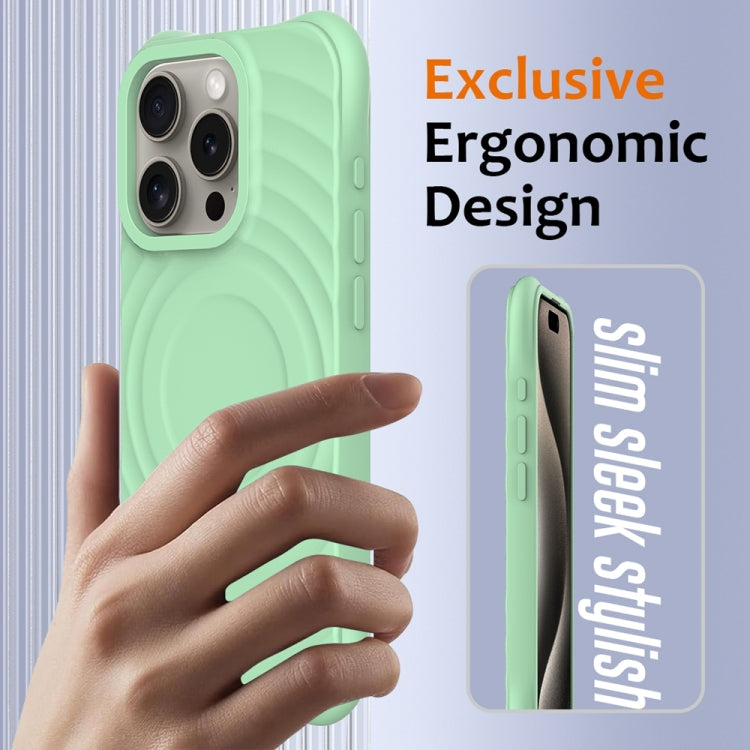 For iPhone 15 Pro Wave Texture MagSafe Magnetic Liquid Silicone Phone Case(Green) - iPhone 15 Pro Cases by buy2fix | Online Shopping UK | buy2fix