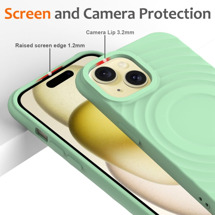 For iPhone 15 Plus Wave Texture MagSafe Magnetic Liquid Silicone Phone Case(Green) - iPhone 15 Plus Cases by buy2fix | Online Shopping UK | buy2fix