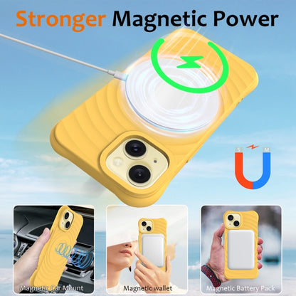 For iPhone 13 mini Wave Texture MagSafe Magnetic Liquid Silicone Phone Case(Yellow) - iPhone 13 mini Cases by buy2fix | Online Shopping UK | buy2fix