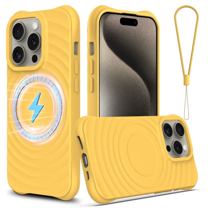 For iPhone 12 Pro Max Wave Texture MagSafe Magnetic Liquid Silicone Phone Case(Yellow) - iPhone 12 Pro Max Cases by buy2fix | Online Shopping UK | buy2fix