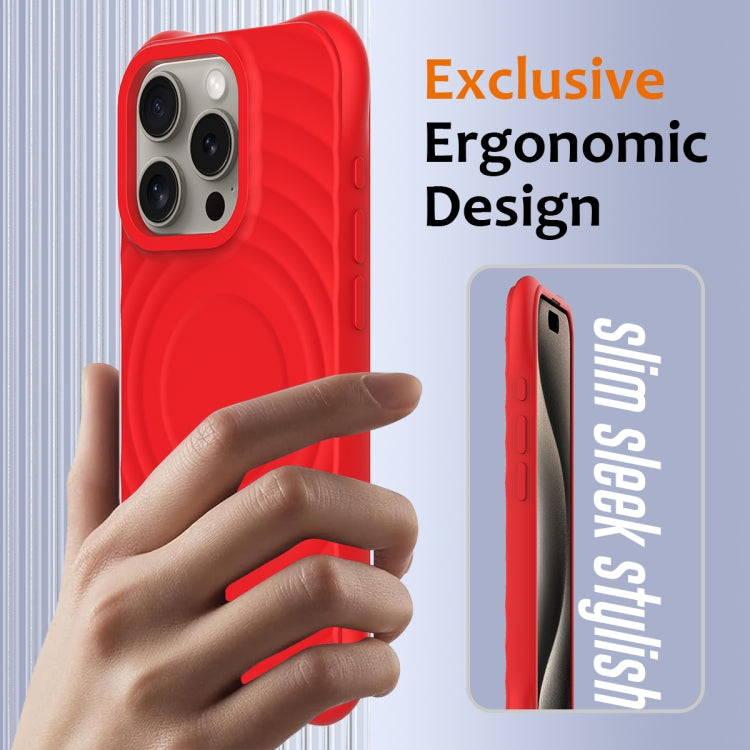 For iPhone 16 Pro Wave Texture MagSafe Magnetic Liquid Silicone Phone Case(Red) - iPhone 16 Pro Cases by buy2fix | Online Shopping UK | buy2fix