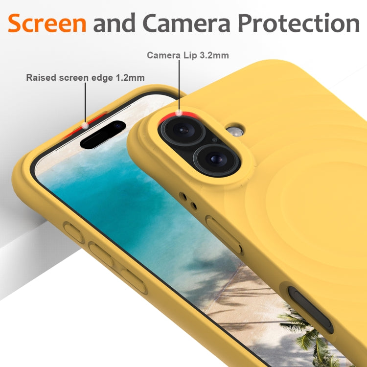 For iPhone 16 Wave Texture MagSafe Magnetic Liquid Silicone Phone Case(Yellow) - iPhone 16 Cases by buy2fix | Online Shopping UK | buy2fix