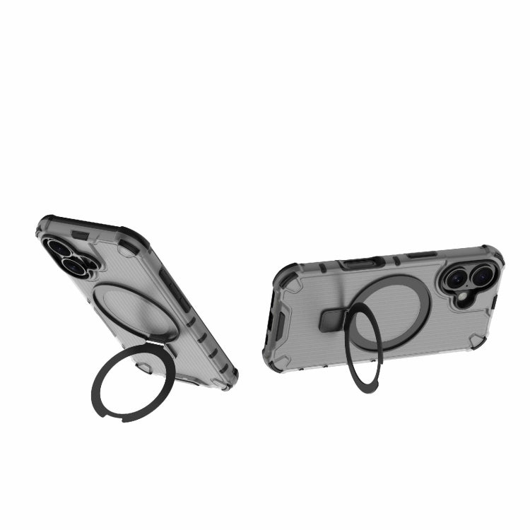 For iPhone 16 Grating Holder Shockproof Phone Case(Transparent Black) - iPhone 16 Cases by buy2fix | Online Shopping UK | buy2fix