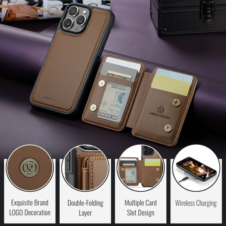 For iPhone 16 Pro Max JEEHOOD J05 Business Magnetic Style RFID Leather Phone Case(Brown) - iPhone 16 Pro Max Cases by JEEHOOD | Online Shopping UK | buy2fix