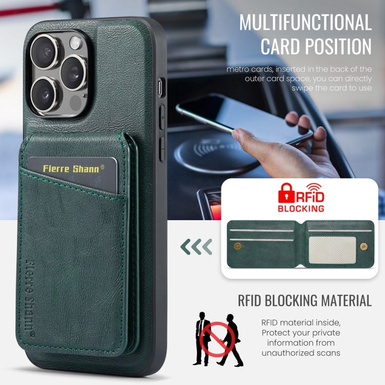 For iPhone 16 Pro Max Fierre Shann Oil Wax Cow Leather Magnetic Card Holder Phone Case(Green) - iPhone 16 Pro Max Cases by FIERRE SHANN | Online Shopping UK | buy2fix