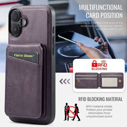 For iPhone 16 Plus Fierre Shann Oil Wax Cow Leather Magnetic Card Holder Phone Case(Purple) - iPhone 16 Plus Cases by FIERRE SHANN | Online Shopping UK | buy2fix