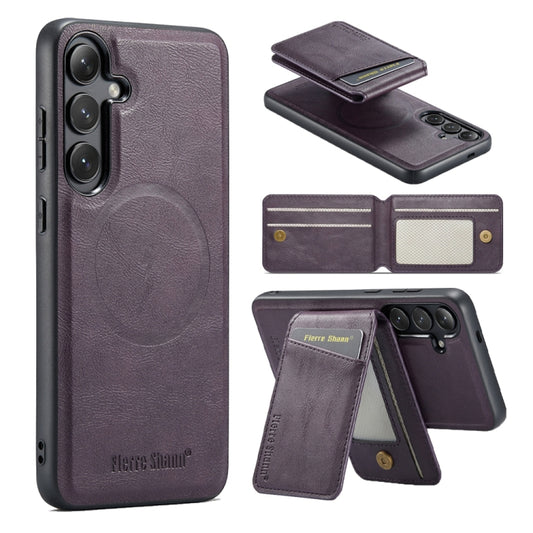 For Samsung Galaxy S24+ 5G Fierre Shann Oil Wax Cow Leather Magnetic Card Holder Phone Case(Purple) - Galaxy S24+ 5G Cases by FIERRE SHANN | Online Shopping UK | buy2fix