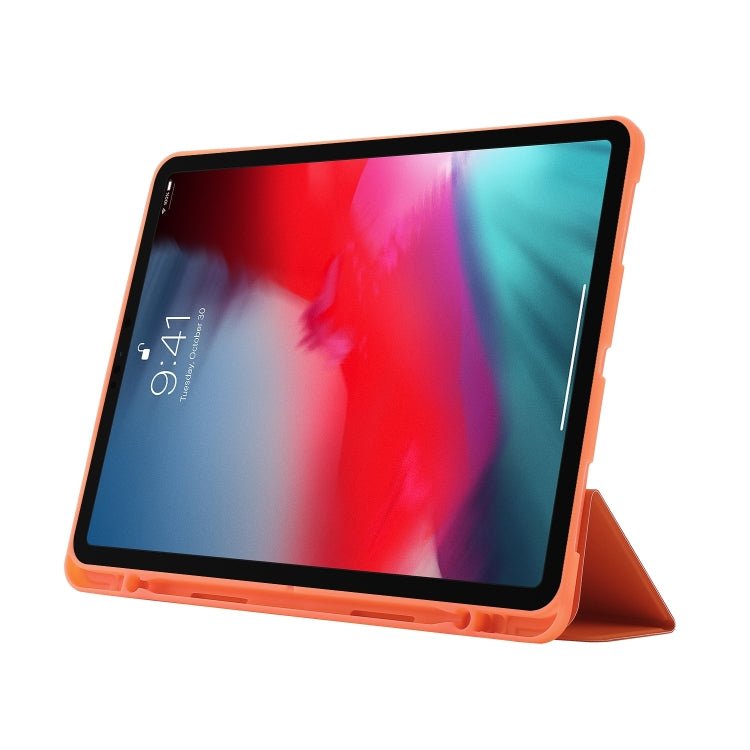 For iPad Air 11 2024 Skin Feel Tri-fold Leather Tablet Case with Pen Slot(Orange) - iPad Air 11 2024 Cases by buy2fix | Online Shopping UK | buy2fix