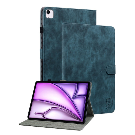 For iPad Air 13 2024 Embossed Tiger Pattern Leather Tablet Case(Dark Blue) - iPad Air 13 2024 Cases by buy2fix | Online Shopping UK | buy2fix