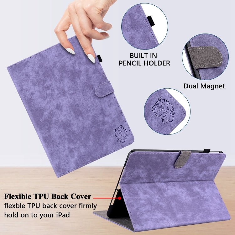 For iPad Air 11 2024 Embossed Tiger Pattern Leather Tablet Case(Purple) - iPad Air 11 2024 Cases by buy2fix | Online Shopping UK | buy2fix