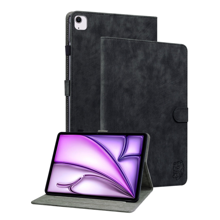 For iPad Air 11 2024 Embossed Tiger Pattern Leather Tablet Case(Black) - iPad Air 11 2024 Cases by buy2fix | Online Shopping UK | buy2fix