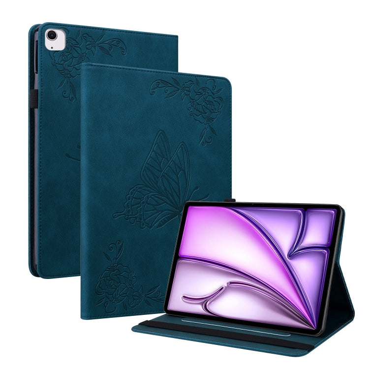 For iPad Air 11 2024 Butterfly Flower Embossed Leather Tablet Case(Blue) - iPad Air 11 2024 Cases by buy2fix | Online Shopping UK | buy2fix