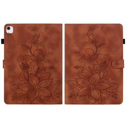 For iPad Air 13 2024 Lily Embossed Leather Smart Tablet Case(Brown) - iPad Air 13 2024 Cases by buy2fix | Online Shopping UK | buy2fix