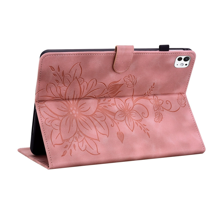 For iPad Pro 11 2024 Lily Embossed Leather Smart Tablet Case(Pink) - iPad Pro 11 2024 Cases by buy2fix | Online Shopping UK | buy2fix