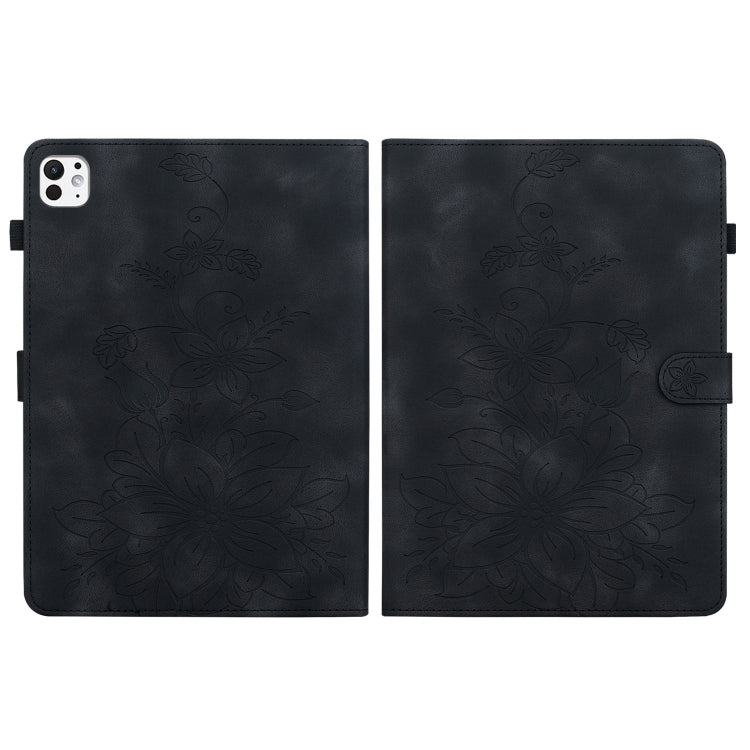 For iPad Pro 11 2024 Lily Embossed Leather Smart Tablet Case(Black) - iPad Pro 11 2024 Cases by buy2fix | Online Shopping UK | buy2fix