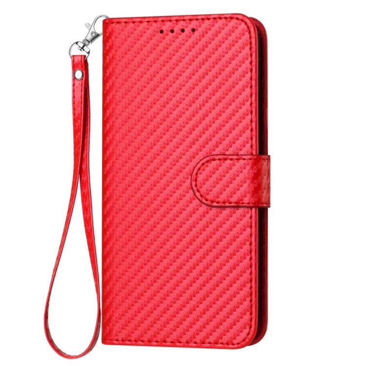 For iPhone 16 Plus YX0070 Carbon Fiber Buckle Leather Phone Case with Lanyard(Red) - iPhone 16 Plus Cases by buy2fix | Online Shopping UK | buy2fix