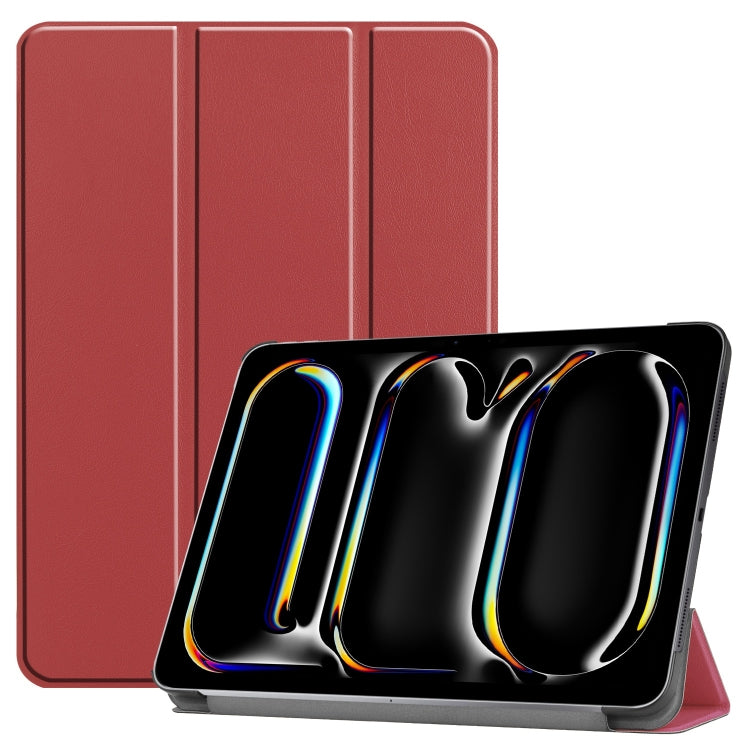 For iPad Pro 11 2024 Custer Pure Color 3-Fold Holder Smart Leather Tablet Case(Wine Red) - iPad Pro 11 2024 Cases by buy2fix | Online Shopping UK | buy2fix