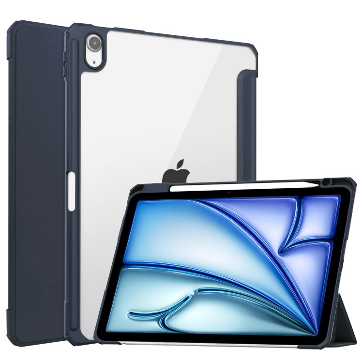 For iPad Air 11 2024 Pure Color 3-fold Clear TPU Smart Leather Tablet Case(Blue) - iPad Air 11 2024 Cases by buy2fix | Online Shopping UK | buy2fix