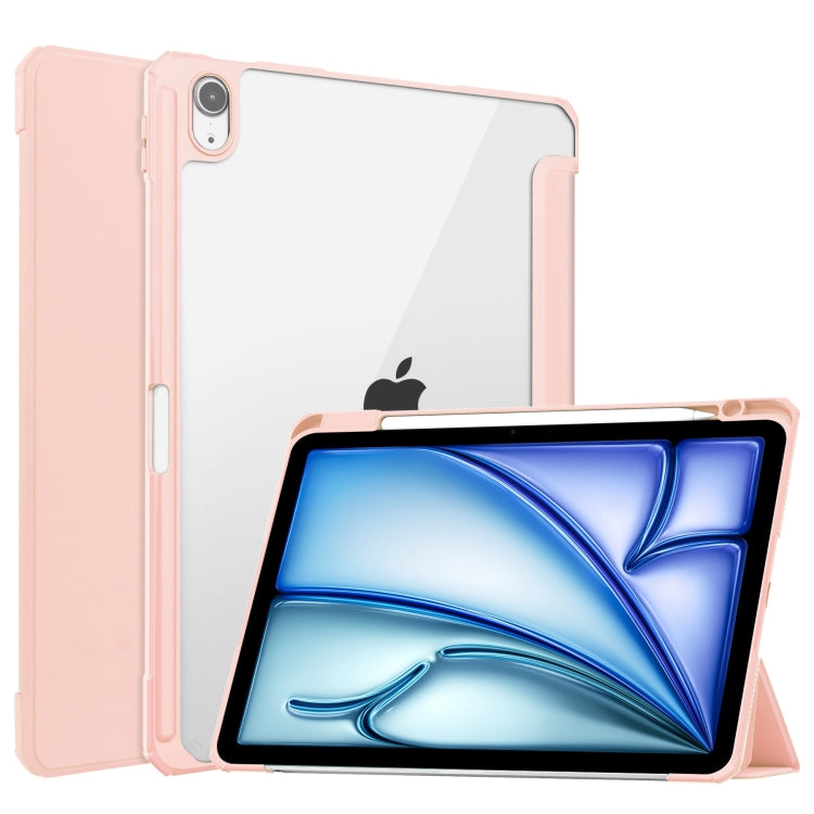 For iPad Air 11 2024 Pure Color 3-fold Clear TPU Smart Leather Tablet Case(Pink) - iPad Air 11 2024 Cases by buy2fix | Online Shopping UK | buy2fix