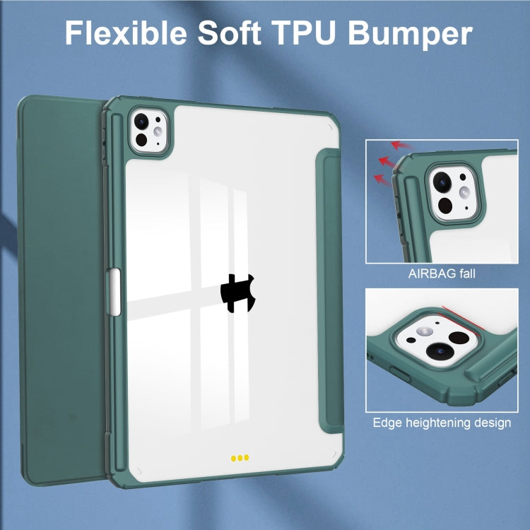 For iPad Pro 11 2024 Pure Color 3-fold Clear TPU Smart Leather Tablet Case(Dark Green) - iPad Pro 11 2024 Cases by buy2fix | Online Shopping UK | buy2fix