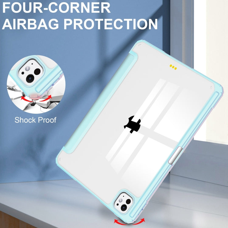 For iPad Pro 11 2024 Pure Color 3-fold Clear TPU Smart Leather Tablet Case(Sky Blue) - iPad Pro 11 2024 Cases by buy2fix | Online Shopping UK | buy2fix