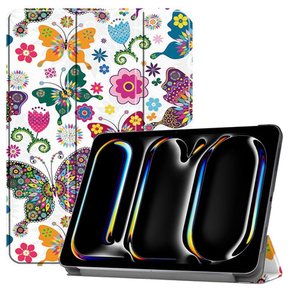 For iPad Pro 11 2024 Custer Painted 3-Fold Holder Smart Leather Tablet Case(Color Butterfly) - iPad Pro 11 2024 Cases by buy2fix | Online Shopping UK | buy2fix