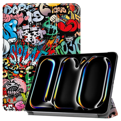 For iPad Pro 11 2024 Custer Painted 3-Fold Holder Smart Leather Tablet Case(Graffiti) - iPad Pro 11 2024 Cases by buy2fix | Online Shopping UK | buy2fix