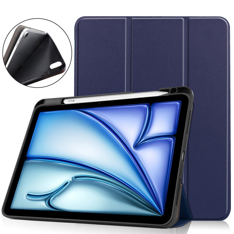 For iPad Air 11 2024 Custer TPU Pure Color 3-Fold Holder Smart Leather Tablet Case(Dark Blue) - iPad Air 11 2024 Cases by buy2fix | Online Shopping UK | buy2fix