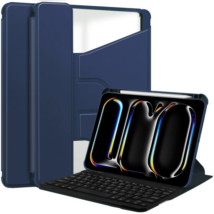 For iPad Pro 13 2024 Transparent Rotation Smart Leather Tablet Case with Keyboard(Dark Blue) - iPad Pro 13 2024 Cases by buy2fix | Online Shopping UK | buy2fix