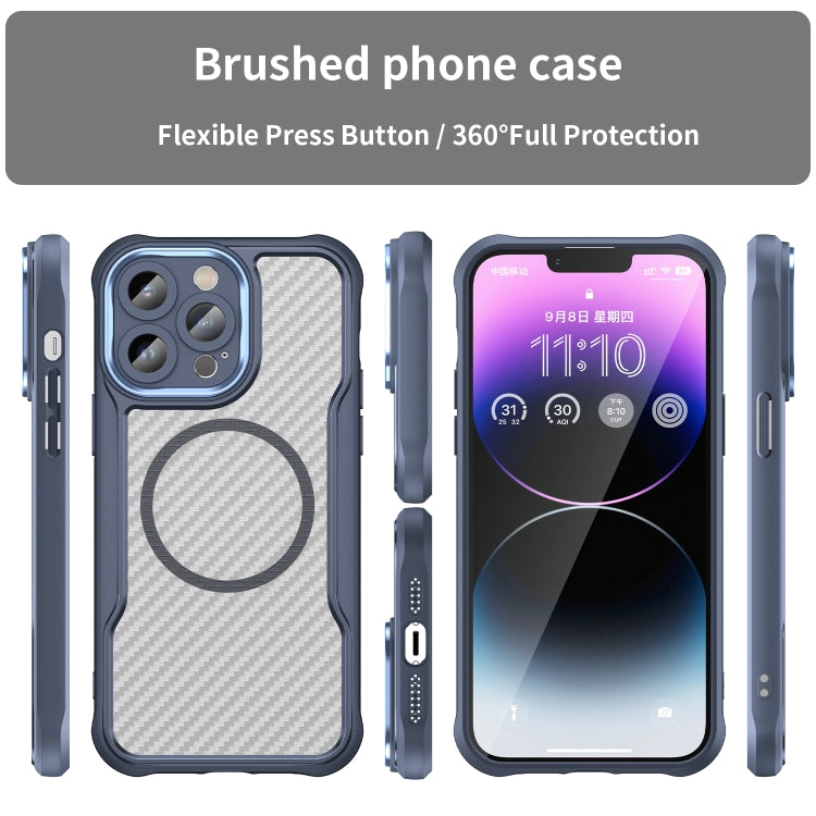 For iPhone 15 Carbon Fiber Texture MagSafe Translucent Phone Case(Blue) - iPhone 15 Cases by buy2fix | Online Shopping UK | buy2fix