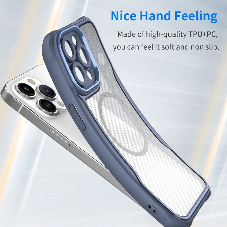 For iPhone 15 Carbon Fiber Texture MagSafe Translucent Phone Case(Blue) - iPhone 15 Cases by buy2fix | Online Shopping UK | buy2fix