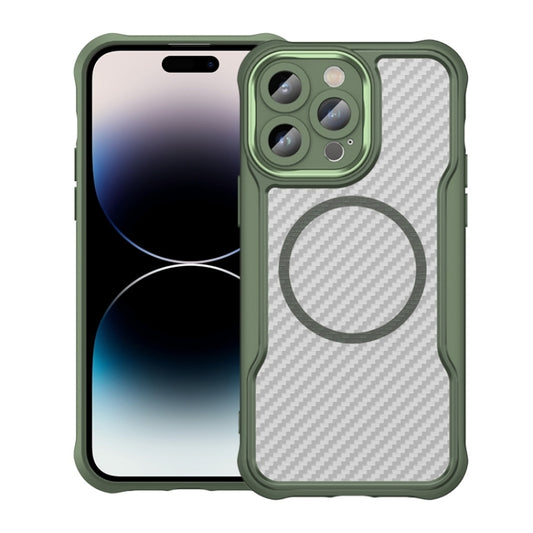 For iPhone 14 Pro Max Carbon Fiber Texture MagSafe Translucent Phone Case(Green) - iPhone 14 Pro Max Cases by buy2fix | Online Shopping UK | buy2fix