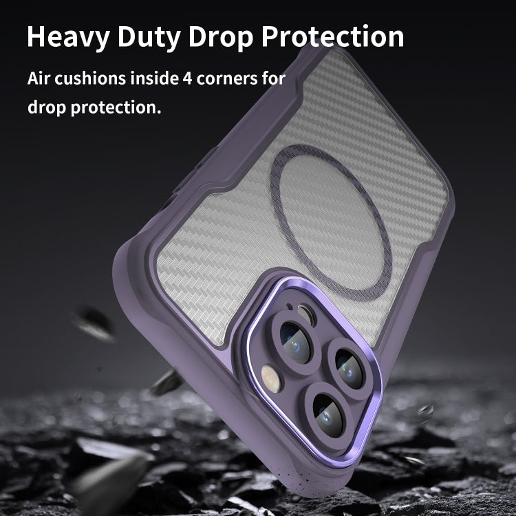 For iPhone 14 Pro Max Carbon Fiber Texture MagSafe Translucent Phone Case(Purple) - iPhone 14 Pro Max Cases by buy2fix | Online Shopping UK | buy2fix