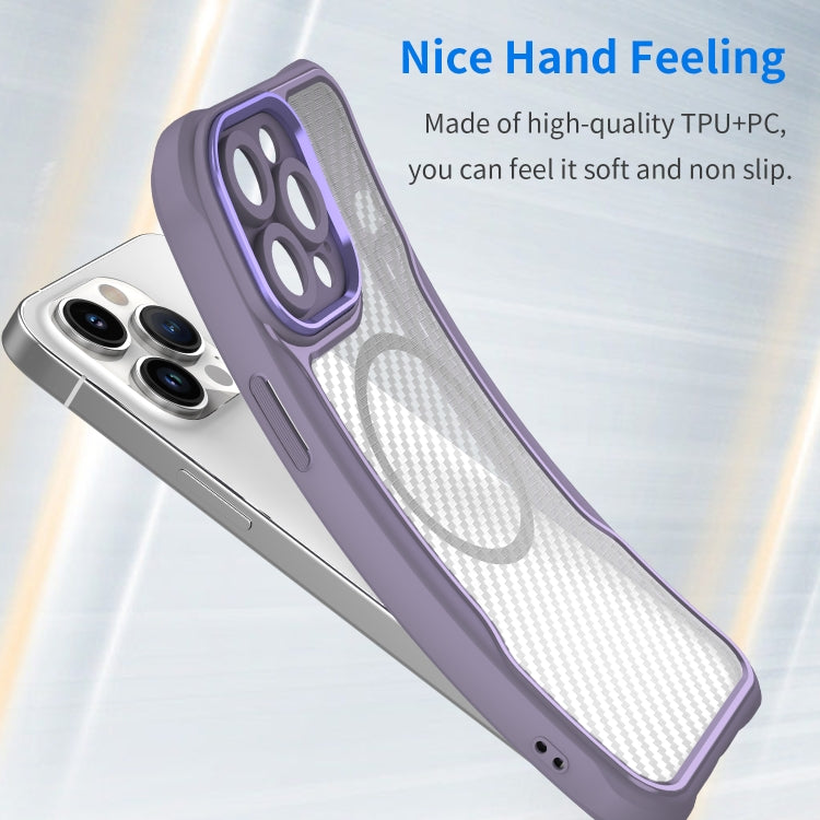 For iPhone 12 Carbon Fiber Texture MagSafe Translucent Phone Case(Purple) - iPhone 12 / 12 Pro Cases by buy2fix | Online Shopping UK | buy2fix