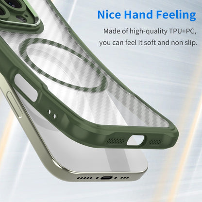 For iPhone 16e Carbon Fiber Texture MagSafe Translucent Phone Case(Green) - iPhone 16e Cases by buy2fix | Online Shopping UK | buy2fix