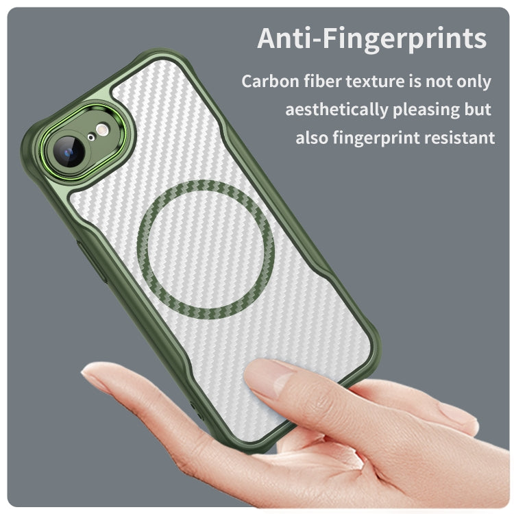 For iPhone 16e Carbon Fiber Texture MagSafe Translucent Phone Case(Green) - iPhone 16e Cases by buy2fix | Online Shopping UK | buy2fix