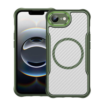 For iPhone 16e Carbon Fiber Texture MagSafe Translucent Phone Case(Green) - iPhone 16e Cases by buy2fix | Online Shopping UK | buy2fix