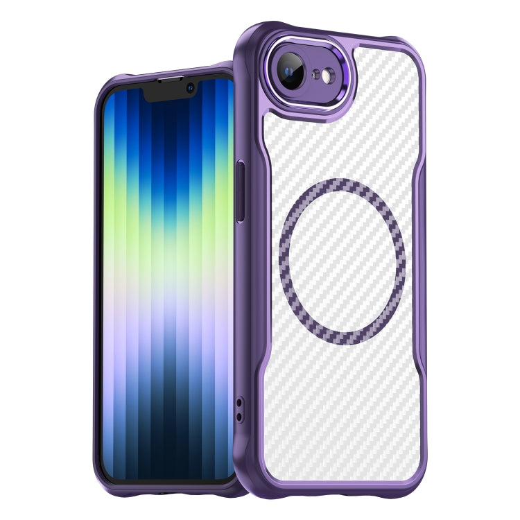 For iPhone SE 2024 Carbon Fiber Texture MagSafe Translucent Phone Case(Purple) - More iPhone Cases by buy2fix | Online Shopping UK | buy2fix