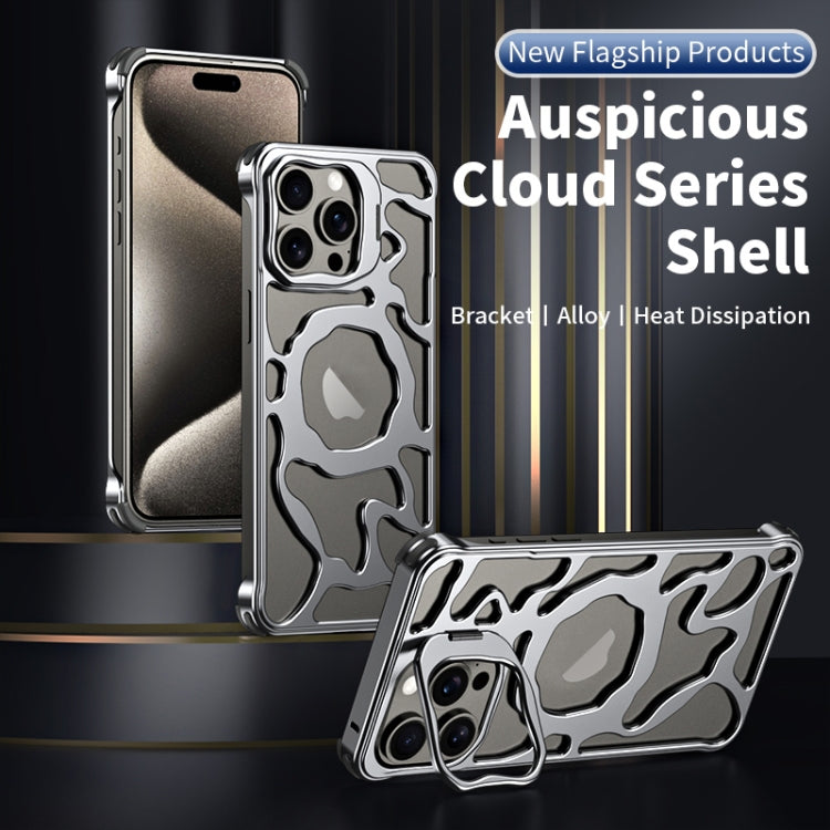 For iPhone 13 Pro Max Auspicious Cloud Series MagSafe Metal Phone Case with Bracket(Silver) - iPhone 13 Pro Max Cases by buy2fix | Online Shopping UK | buy2fix