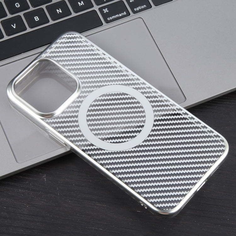 For iPhone 13 6D Plated Carbon Fiber Clear Magsafe PC Phone Case(Starlight Silver) - iPhone 13 Cases by buy2fix | Online Shopping UK | buy2fix