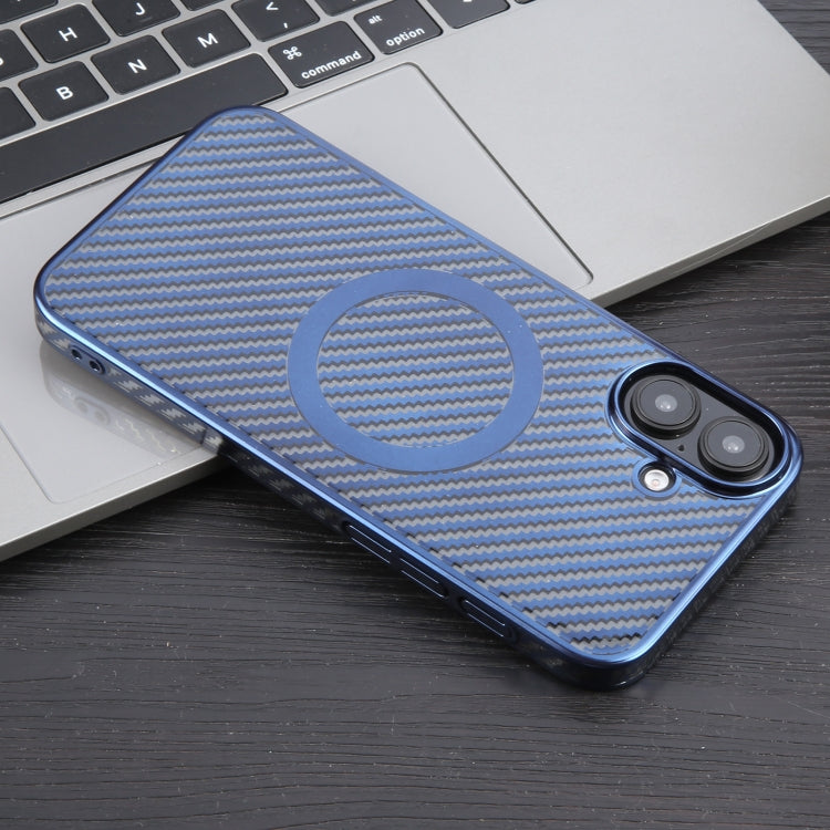 For iPhone 16 Plus 6D Plated Carbon Fiber Clear Magsafe PC Phone Case(Dream Blue) - iPhone 16 Plus Cases by buy2fix | Online Shopping UK | buy2fix