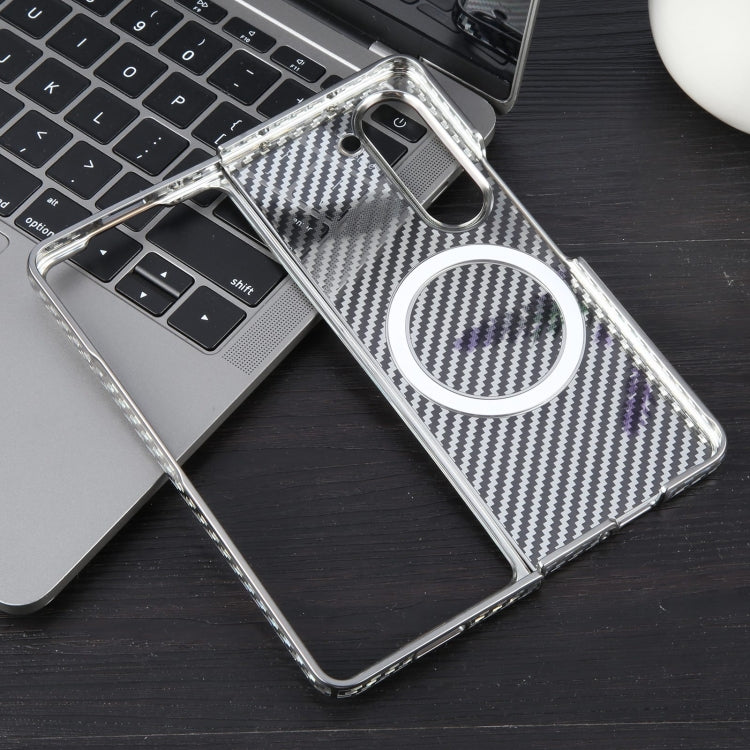 For Samsung Galaxy Z Fold5 6D Plated Carbon Fiber Clear Magsafe PC Phone Case(Titanium Grey) - Galaxy Z Fold5 Cases by buy2fix | Online Shopping UK | buy2fix