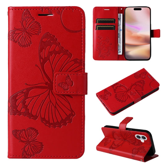 For iPhone 16 Plus 3D Butterfly Embossed Pattern Flip Leather Phone Case(Red) - iPhone 16 Plus Cases by buy2fix | Online Shopping UK | buy2fix